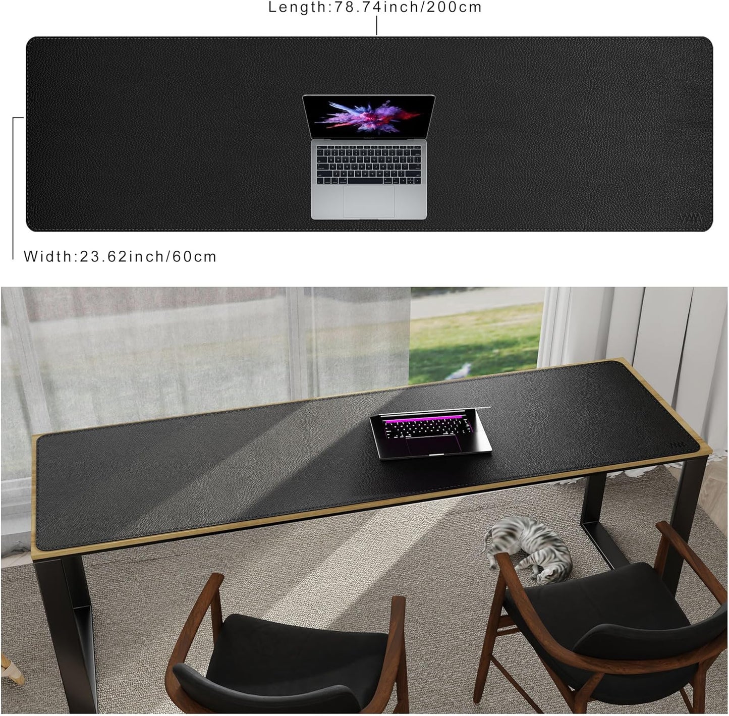 Vyaaa 78.7"x23.6" PU Leather Large Desk Mat (Black) - XXL Extended Mouse pad, Office Desk Protector, Non-Slip Computer Desk pad for Office, Gaming, Home