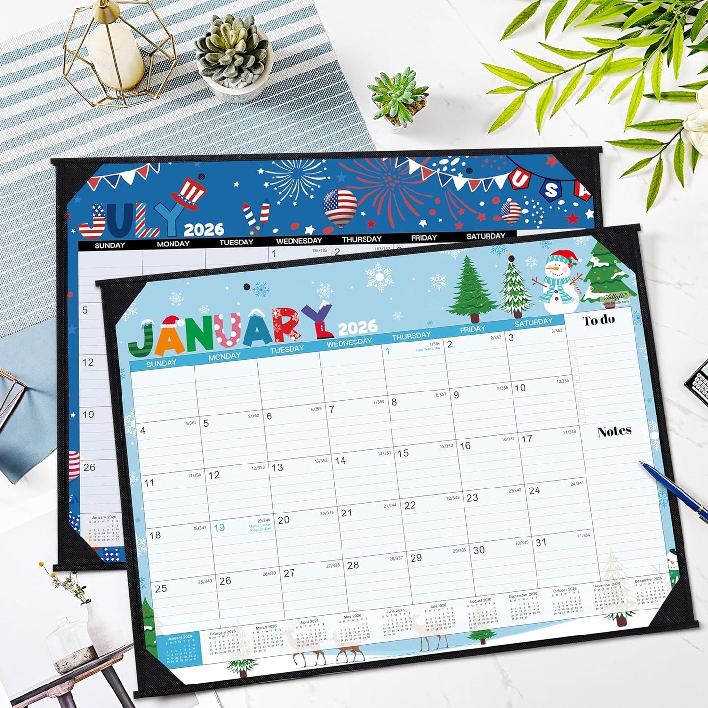 2026 Desk Calendar - Large Desk Calendar 2026, Jan.2026 - Dec.2026, 22" x 17", 2026 Calendar with Corner Protectors + Large Ruled Blocks, To-do & Notes, 12 Different Themes