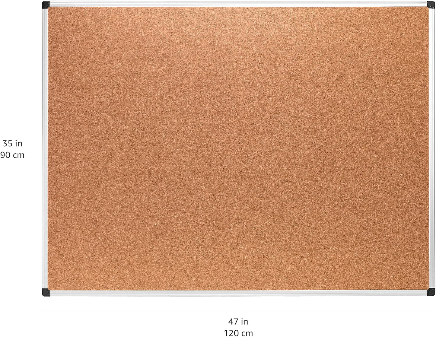 Amazon Basics Rectangular Bulletin Board, Cork Board for Wall, Vision Board for Classroom and Office, Aluminum Frame, 35" x 47", Brown