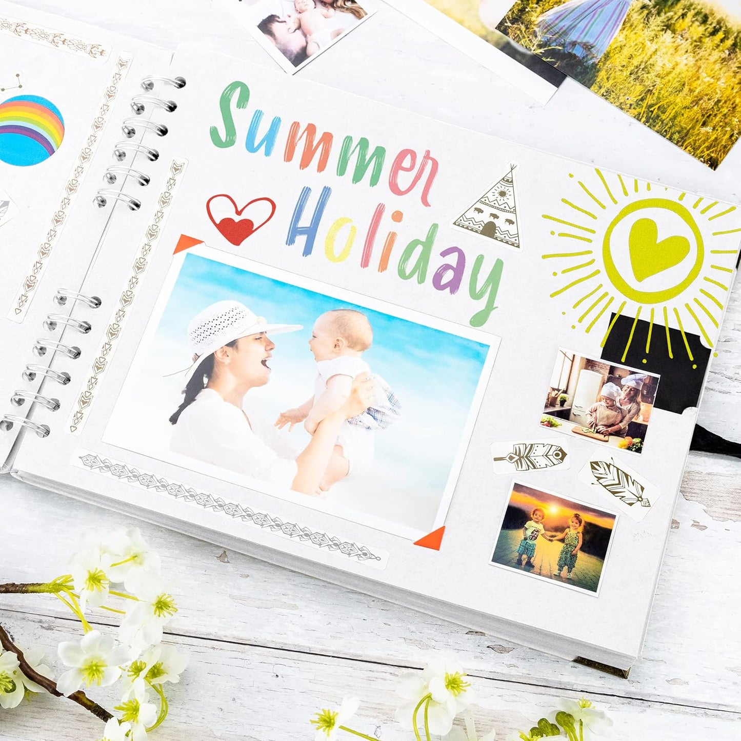 Bstorify Square Scrapbook Photo Albums 50 Pages (28 x 22 cm) White Thick Paper, Hardcover, Metal Corners, Ribbon Closure - Ideal for Your Scrapbooking Albums, Art & Craft Projects