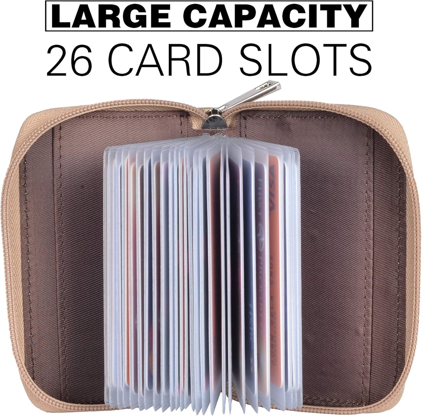 Easyoulife Genuine Leather Credit Card Holder Zipper Wallet With 26 Card Slots