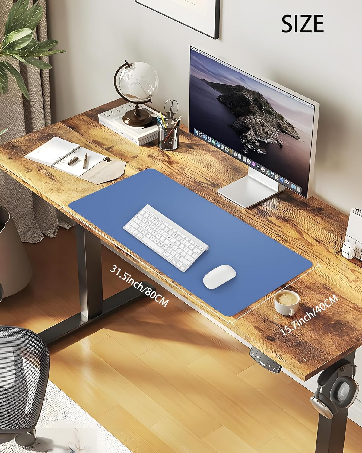 Desk Pad Mat - Leather Desk Pad Protector for Office and Home - Desk Organization and Accessories - Ideal for Large Mouse Pad and Desk Mats on Top of Desks(Grey Blue,31.5" x 15.7")