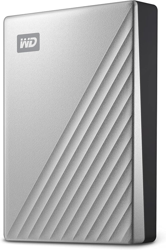 WD 1TB My Passport Ultra, Silver, Portable External Hard Drive, backup software with defense against ransomware, and password protection, USB-C and USB 3.1 - WDBC3C0010BSL-WESN