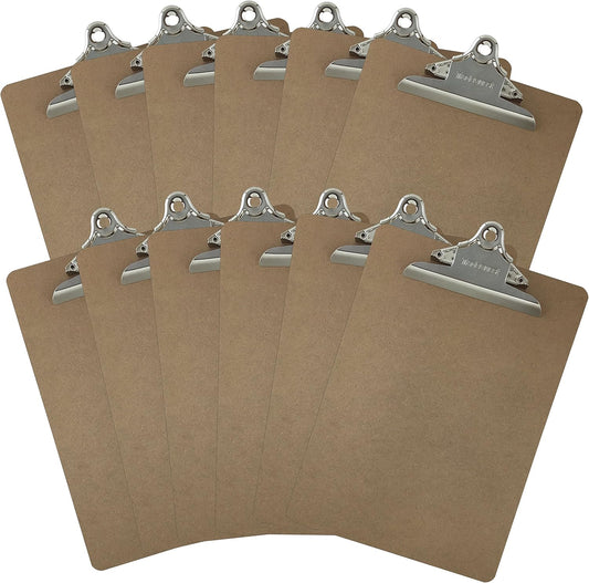 Letter Size Clipboards 9'' x 12.5'' Standard Clip Hardboard (Pack of 12)