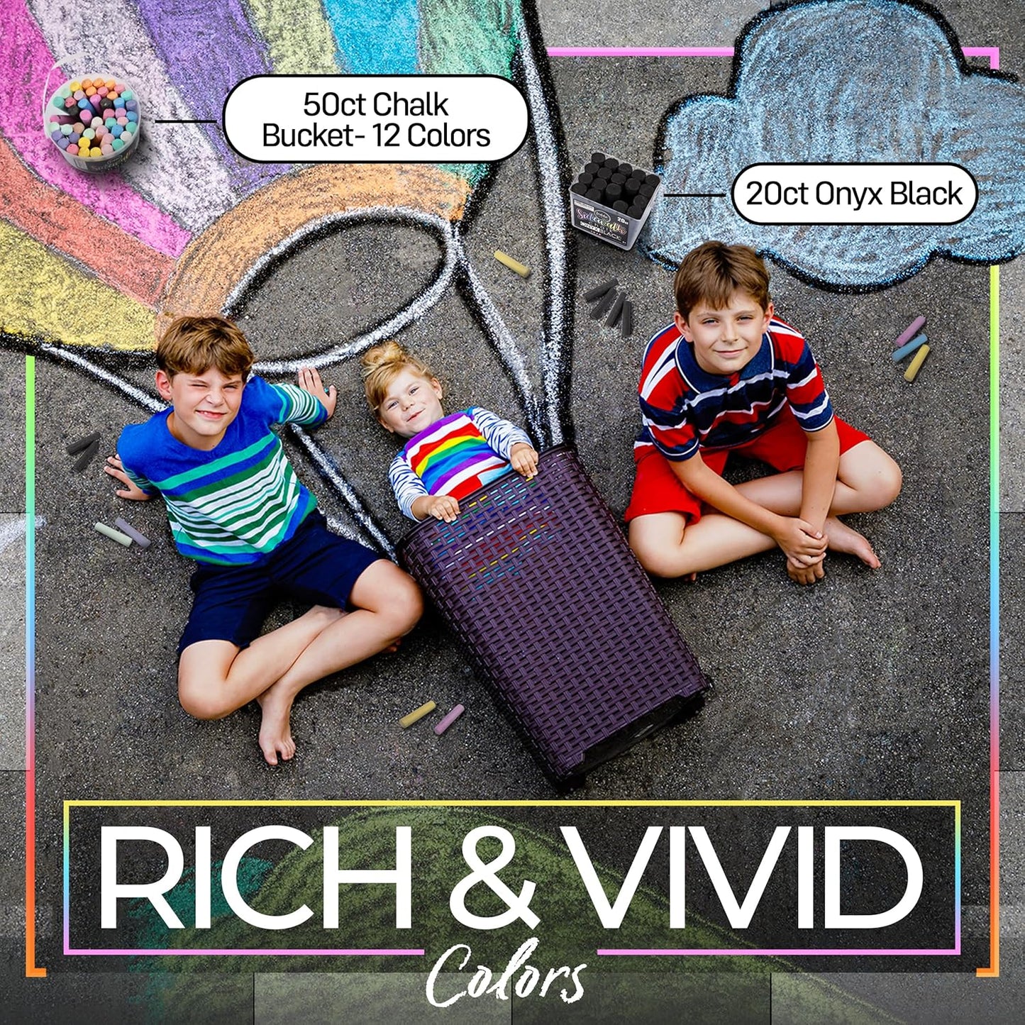 Loddie Doddie Black Sidewalk Chalk Bucket - 20 Count Jumbo Sticks Non-Toxic - Sidewalk Chalk For Kids & Outdoor Activities