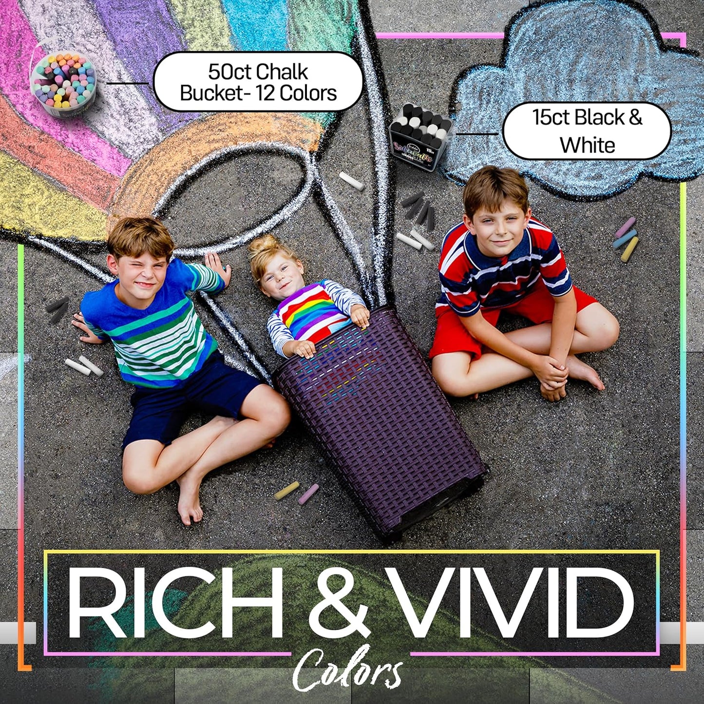 Loddie Doddie Jumbo White Sidewalk Chalk - 20-Count Non-Toxic Bucket with Holder - Easy-Grip Low-Dust Sticks - Sidewalk Chalk for Kids & Outdoor Kids Activities