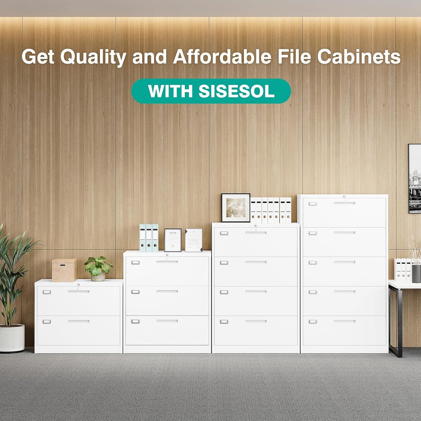 SISESOL 5 Drawer Lateral File Cabinet with Lock,White Lateral Filing Cabinet,Horizontal Metal Filing Cabinets,Large Locked Wide Five Drawer File Cabinets for Office Home,Fit A4/F4/Letter/Legal File