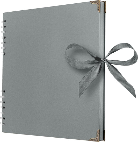 Bstorify Square Scrapbook Photo Albums 80 Pages (11 x 11 Inch) Grey Thick Paper, Hardcover, Ribbon Closure - Ideal for Your Scrapbooking Albums, Art & Craft Projects (Grey, 11 x 11 Inch)