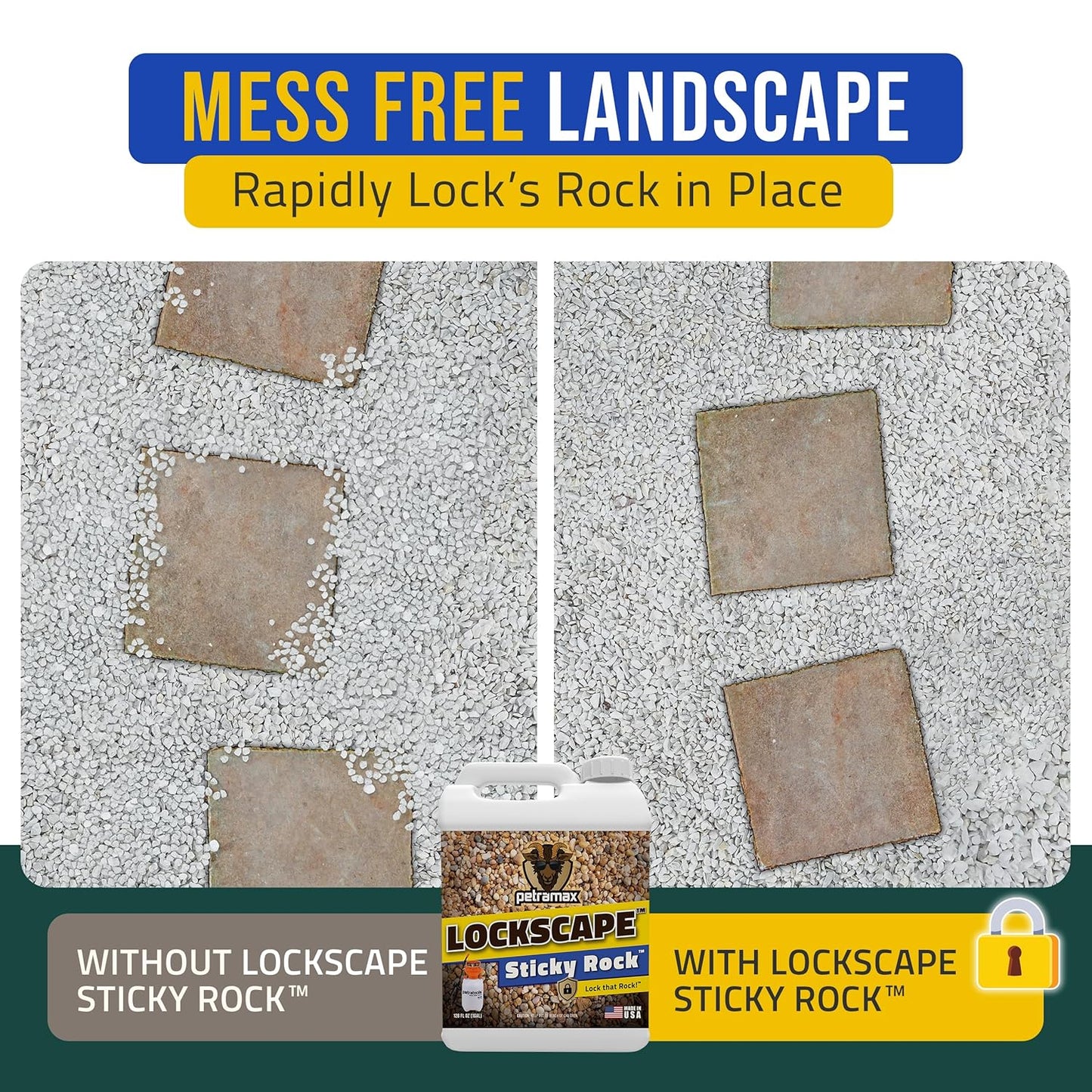 Lockscape Sticky Rock or Sticky Mulch Glue for Landscaping with Sprayer 1 Gallon, Max Rock Glue for Landscape & PetraTools HD101 Bundle, Lockdown Gravel or Mulch for Landscaping Hold (Stone)